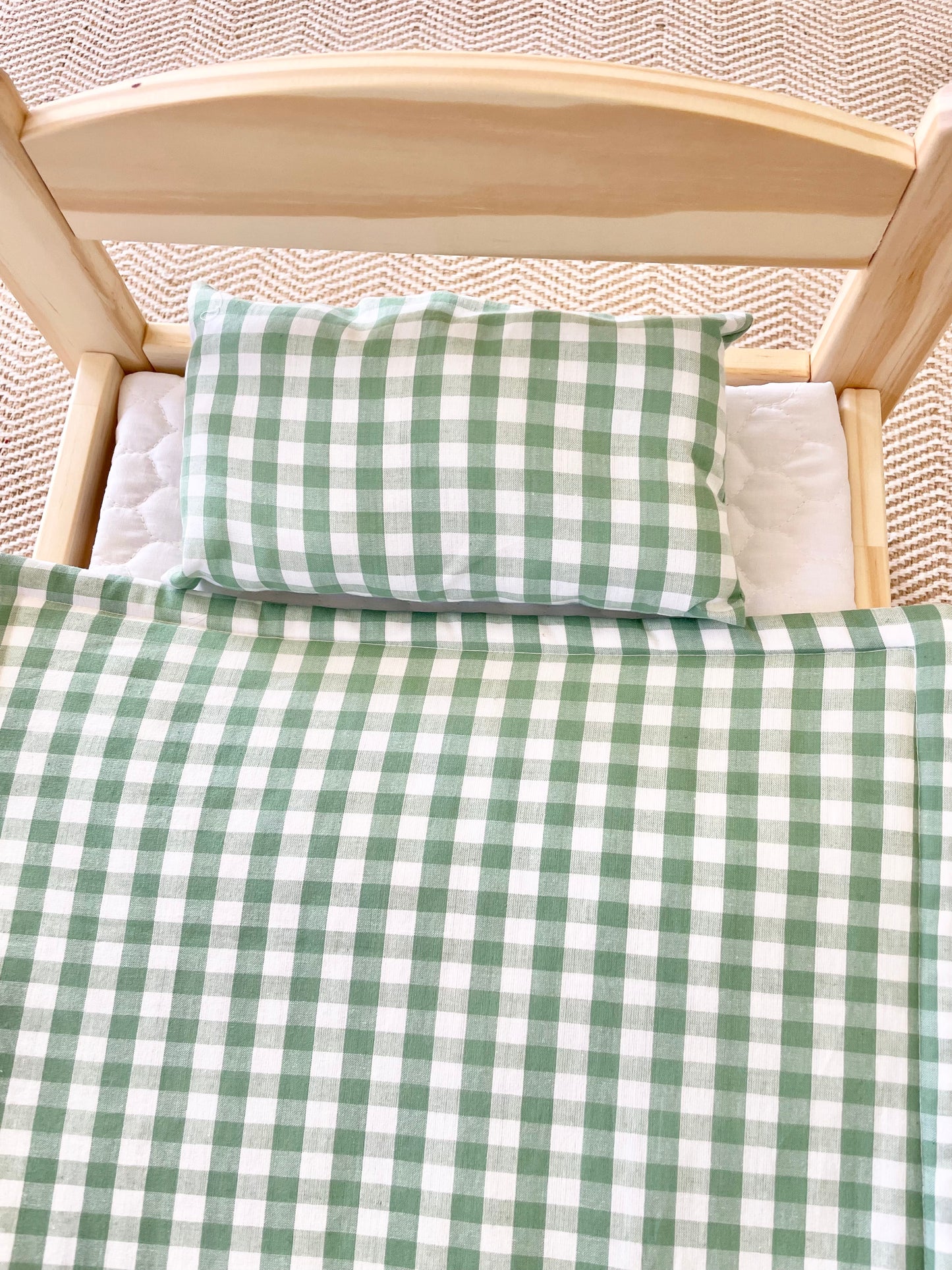 Green Gingham Doll Bedding