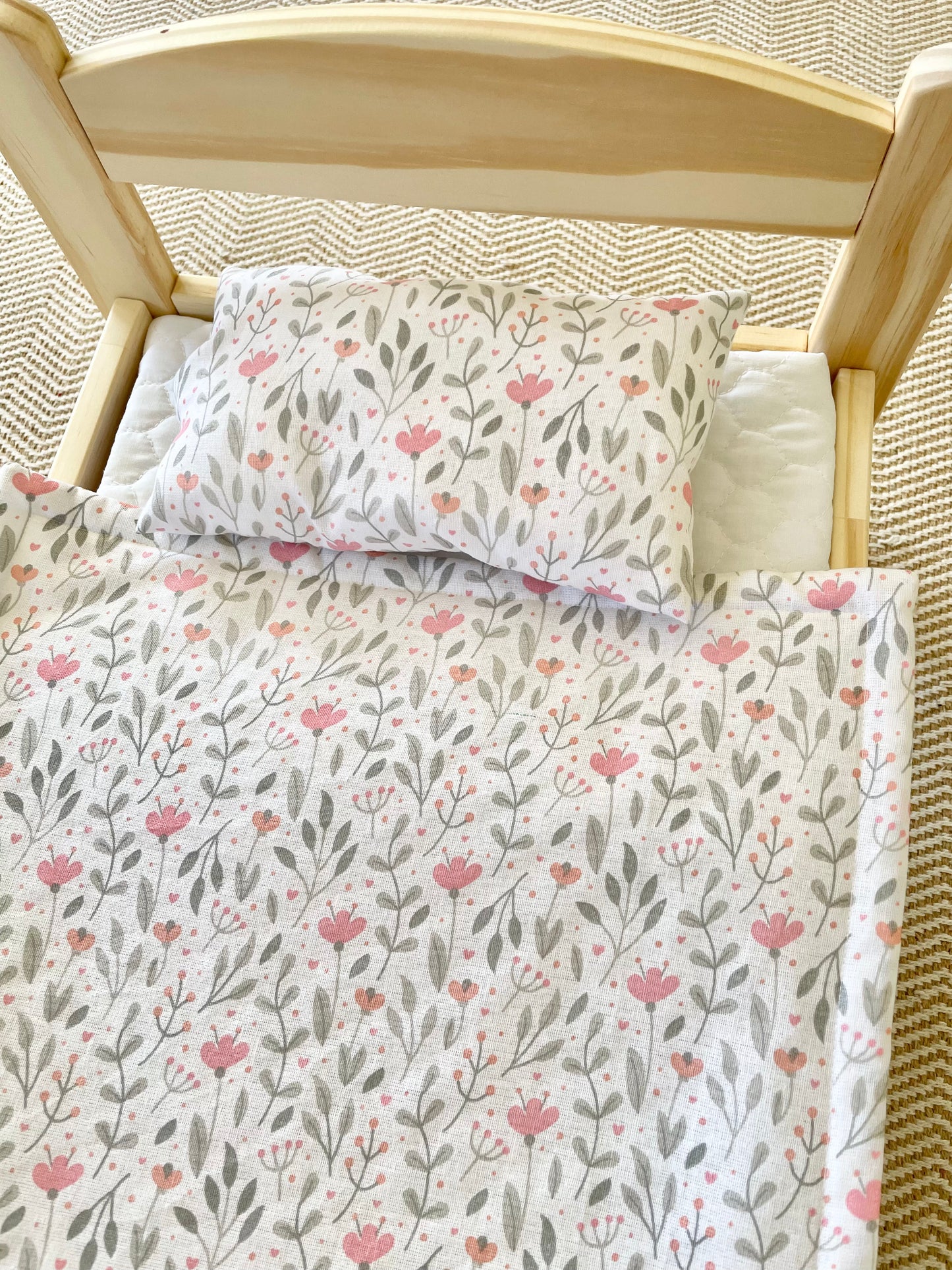 White Floral Doll Bedding