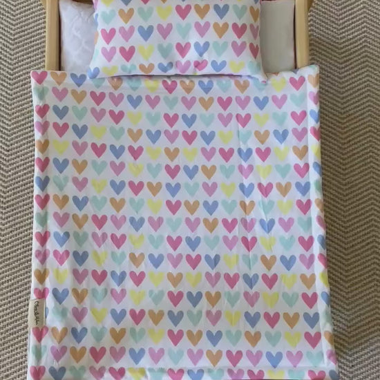 Heart Doll Role Play Set | Bed Set | First Birthday Gift For Granddaughter | Toy Bedding | Doll Cot Blanket | Kmart Ikea Target Toy Bedlinen