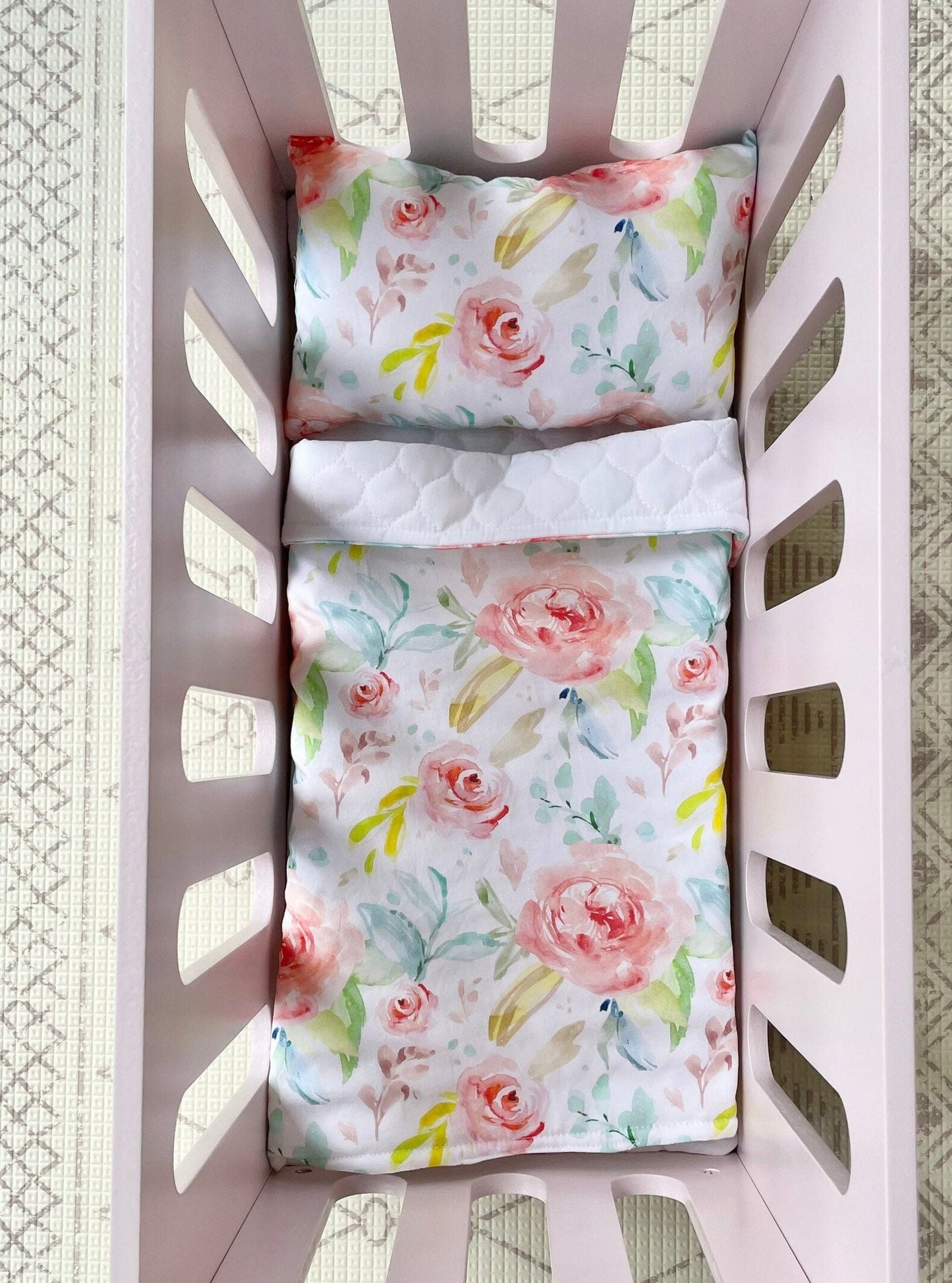 Dolls Blanket Bright Floral Bedding - bed cot quilt