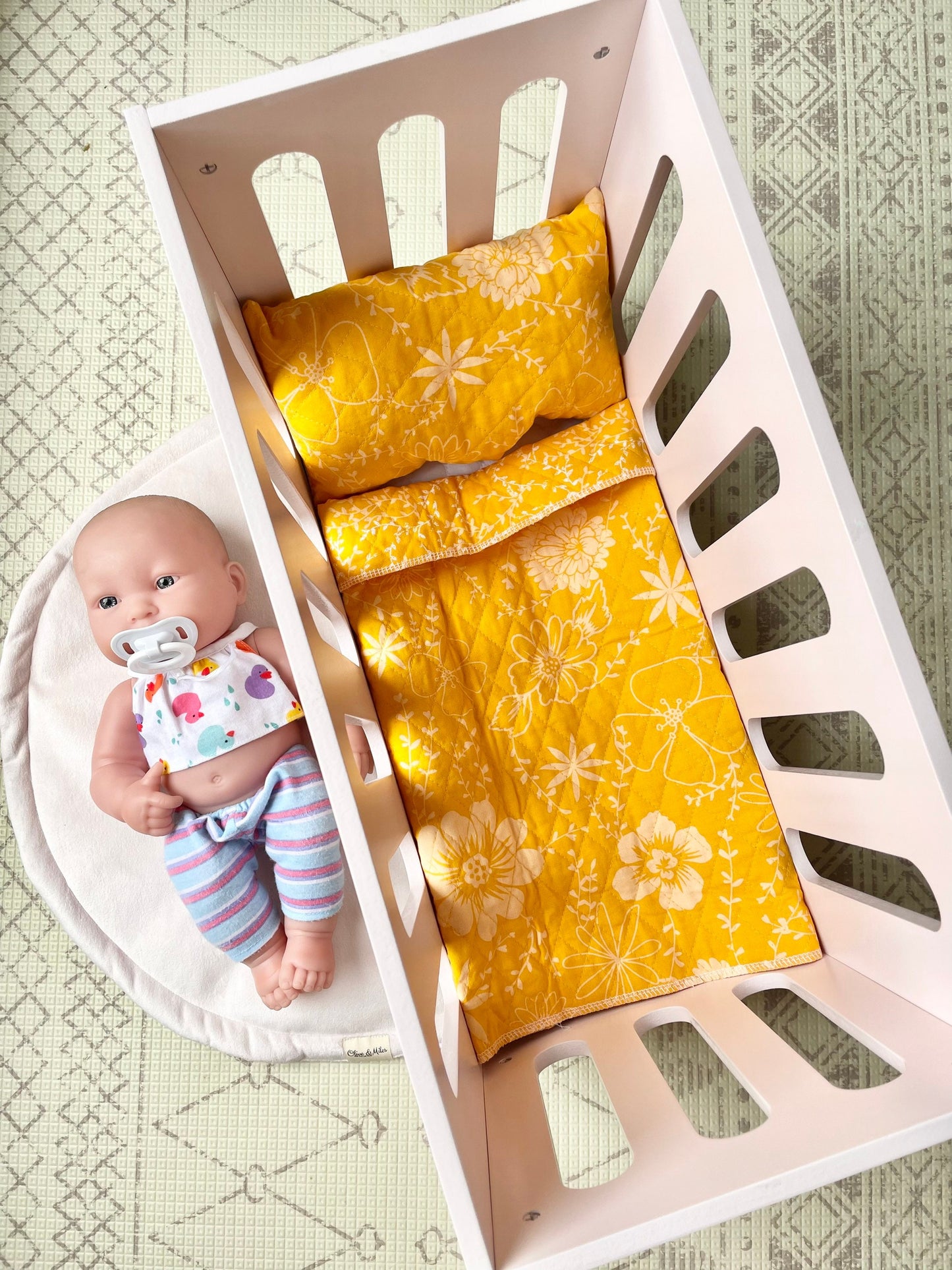 Mustard Yellow Quilted Doll Blanket Set | Dolls Bedding | Crib Set | Doll Bed | Christmas Gift For Girl