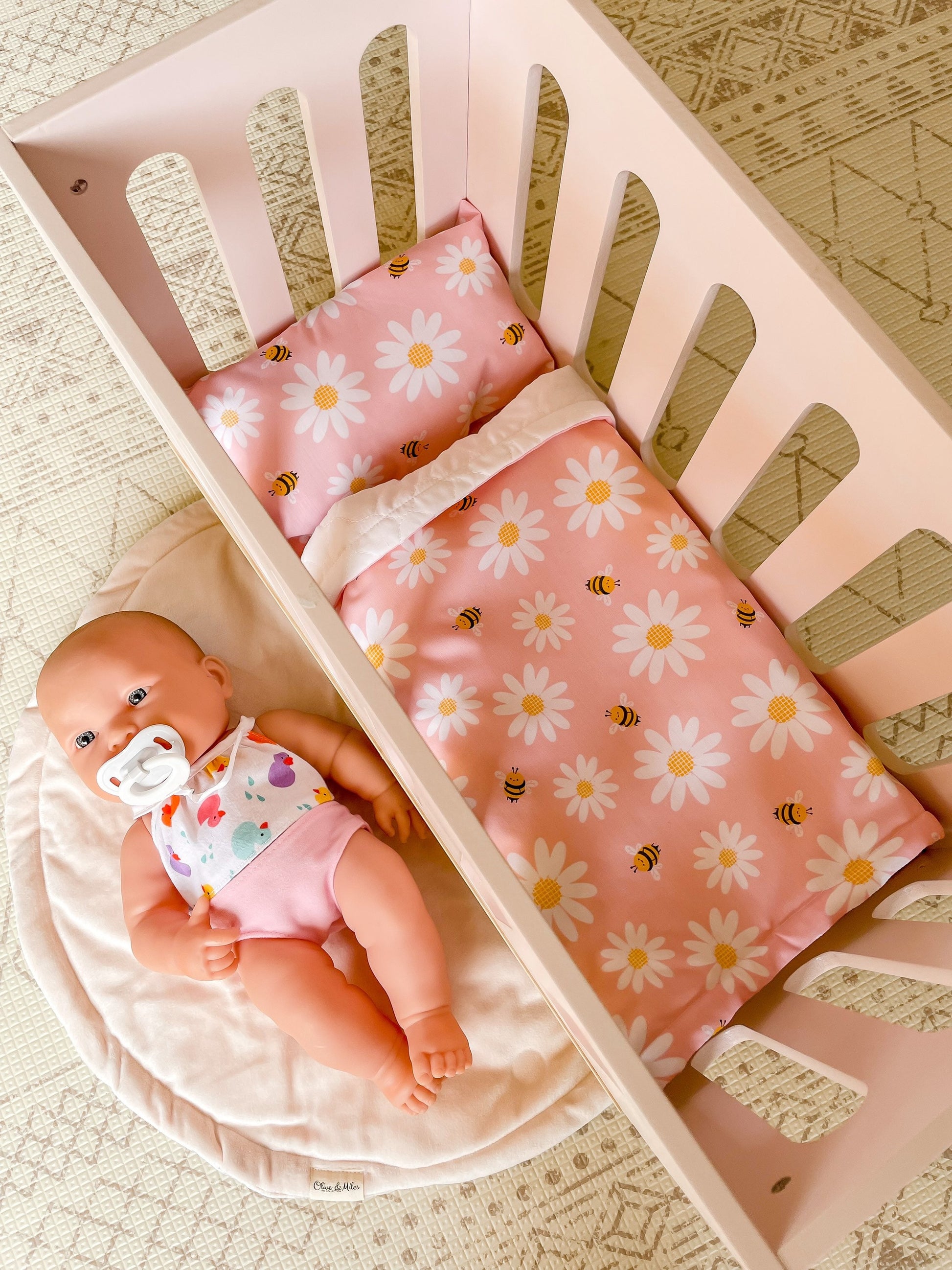 Pink Doll Bedding | Gift for niece | Crib sheet and pillow toy set | Doll Bed Cover Linen | Doll Cot Blanket | Crib Bedding | Pram Pillows
