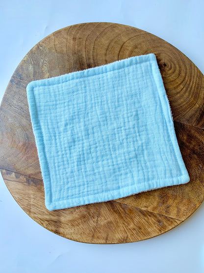 Wash Cloth organic bamboo cotton, baby blue wash bath cloth, double gauze face washer, reusable face wipes, baby gift, Olive & Miles