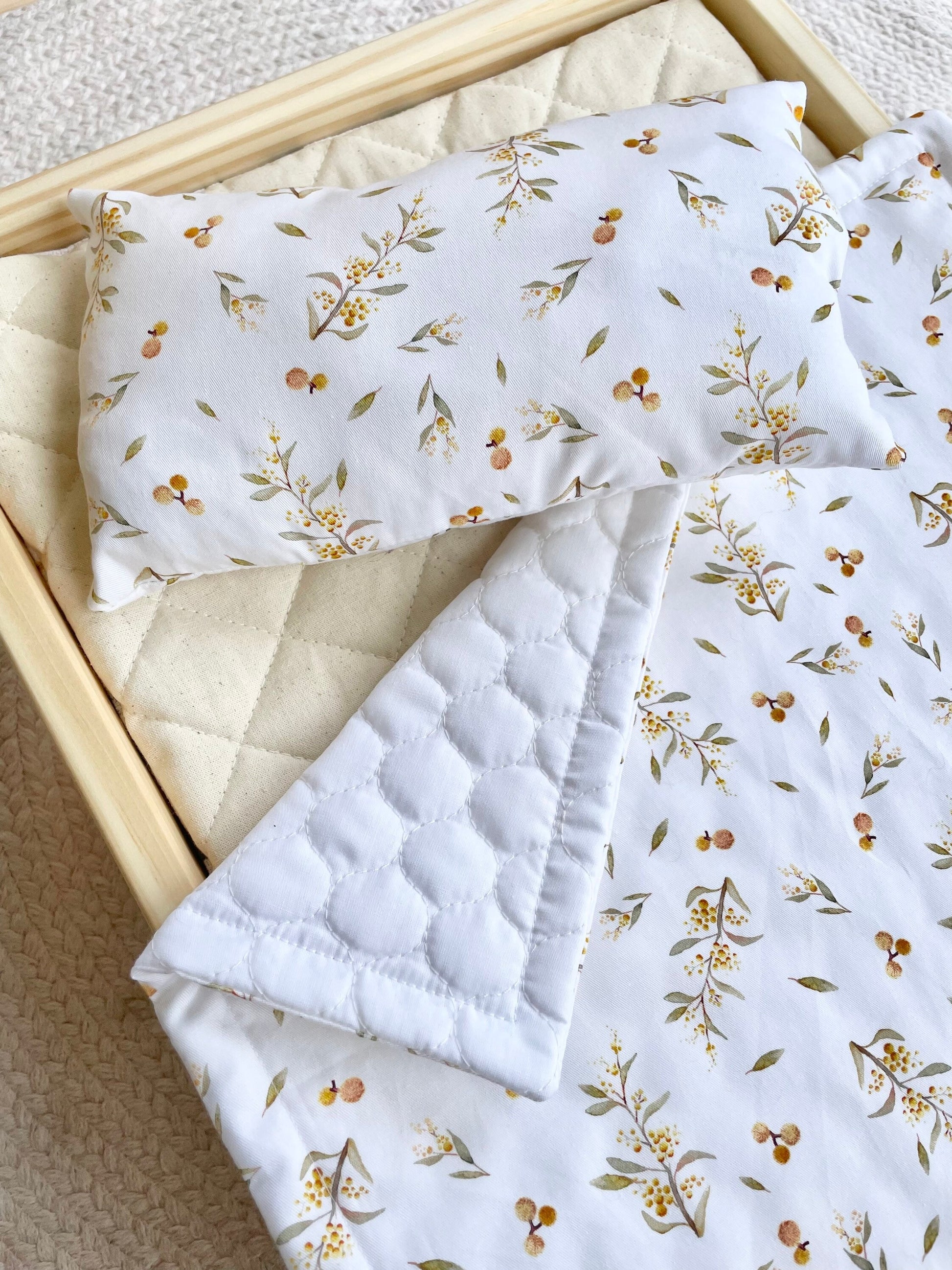 Baby Doll Wattle Bedding Set | Pretend Play Accessories | Doll Crib Bedding | Ikea Kmart Doll Bed | Doll Quilt Accessories | Toy Bed Bedding