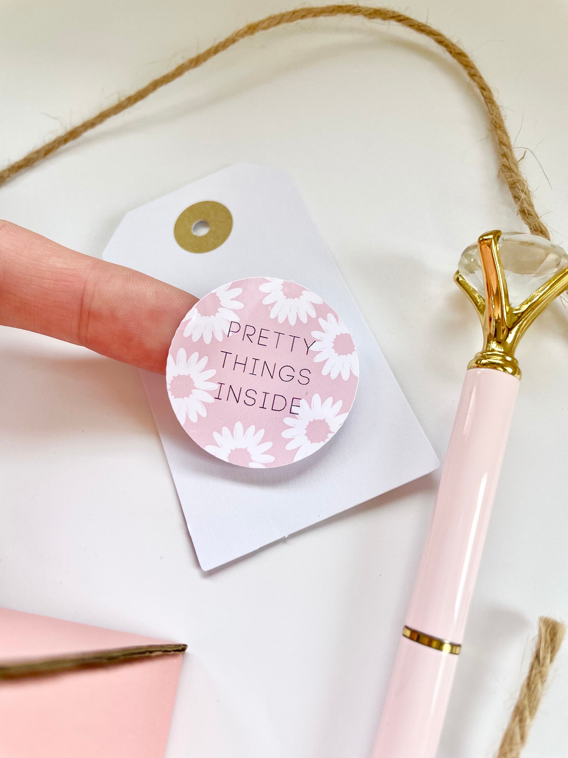 Daisy Sticker Bundle | Pretty Things Inside business thank you sticker | 38mm Stickers | Pink Daisy label