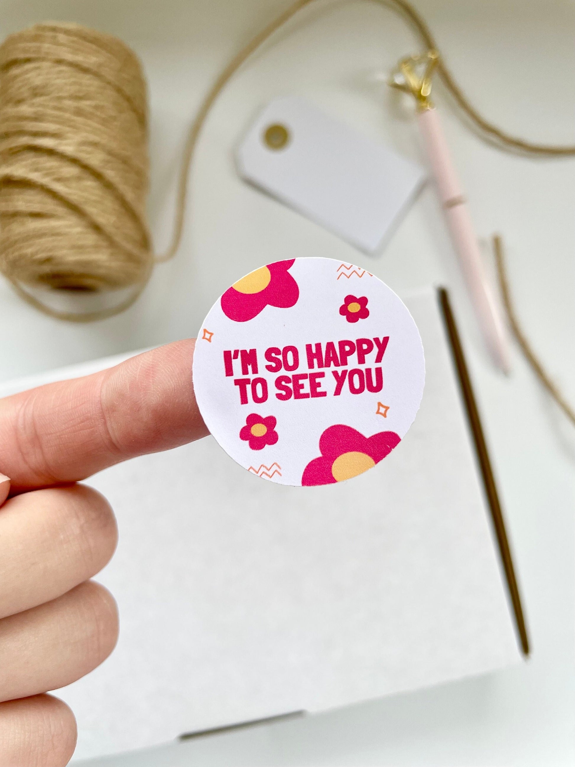 I’m so Happy to see you stickers | business thank you sticker | packaging label red flower