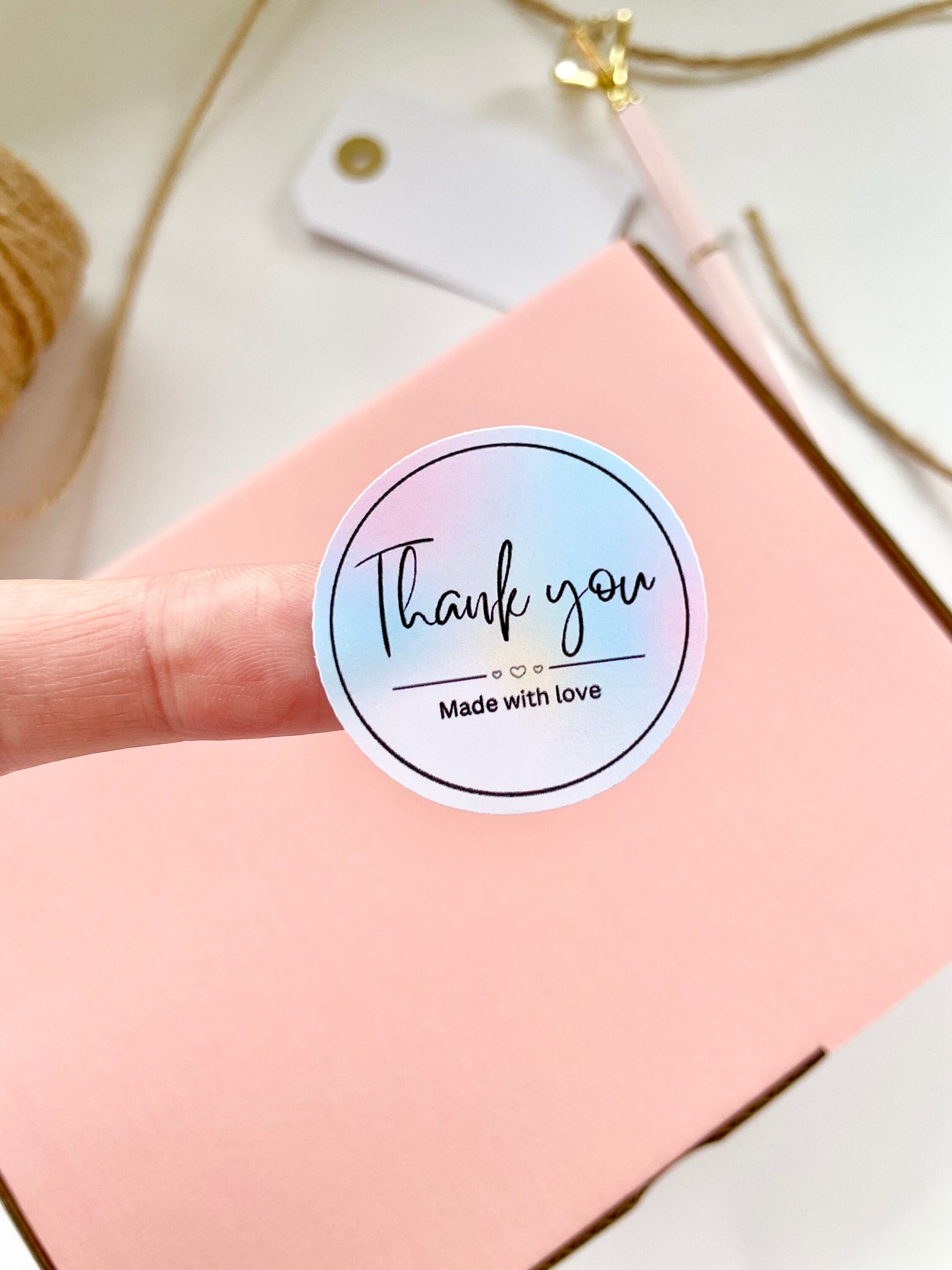 Thank You Made With Love Stickers | Parcel Packaging | 3.8cm Sticker | Handmade Business Labels