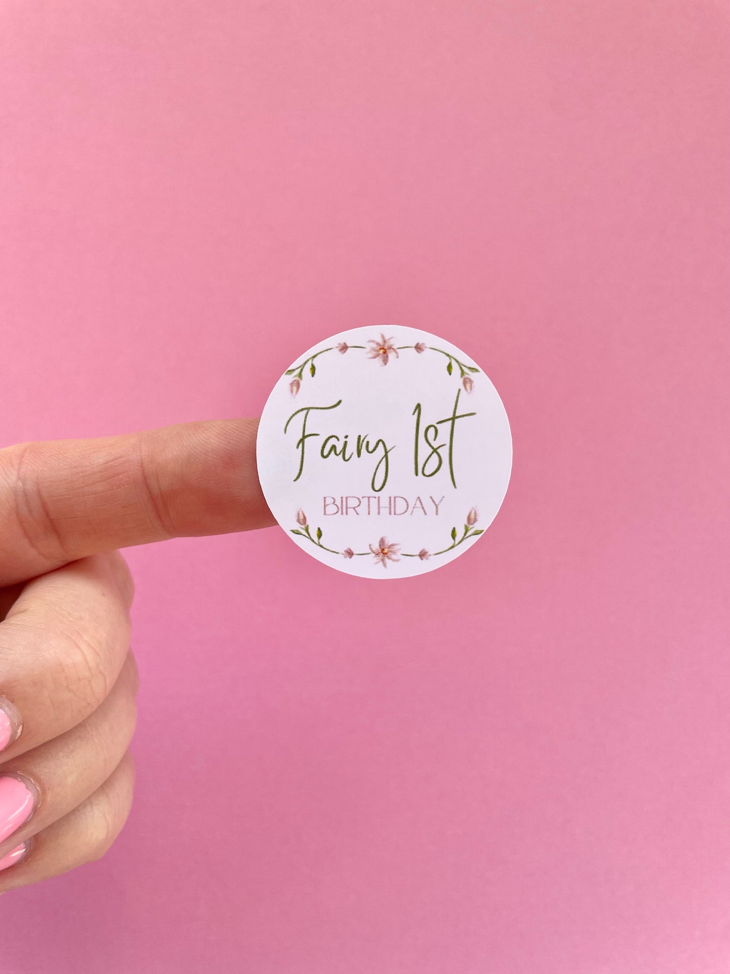 Fairy First Birthday Sticker | 38mm Stickers | Fairy Party Sticker | One 1st Birthday Celebration Label