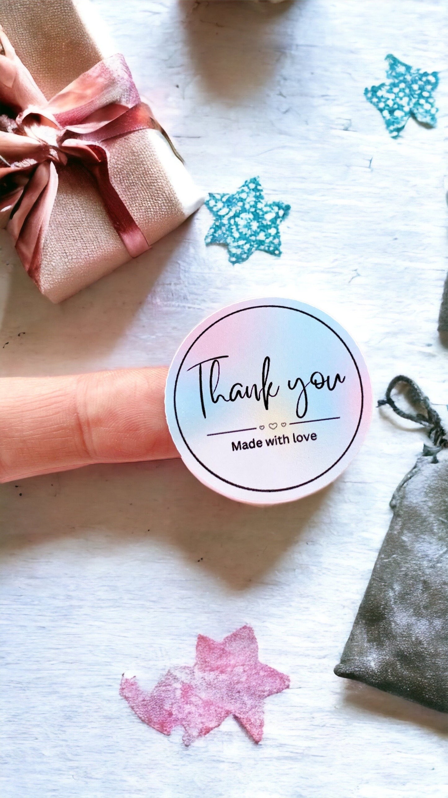 Thank You Made With Love Stickers | Parcel Packaging | 3.8cm Sticker | Handmade Business Labels