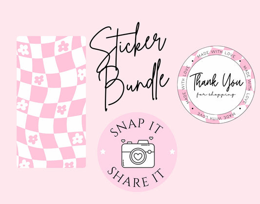 Retro Sticker Sample Bundle | Pink labels | thank you business sticker | 38mm stickers | small business product label | packaging handmade