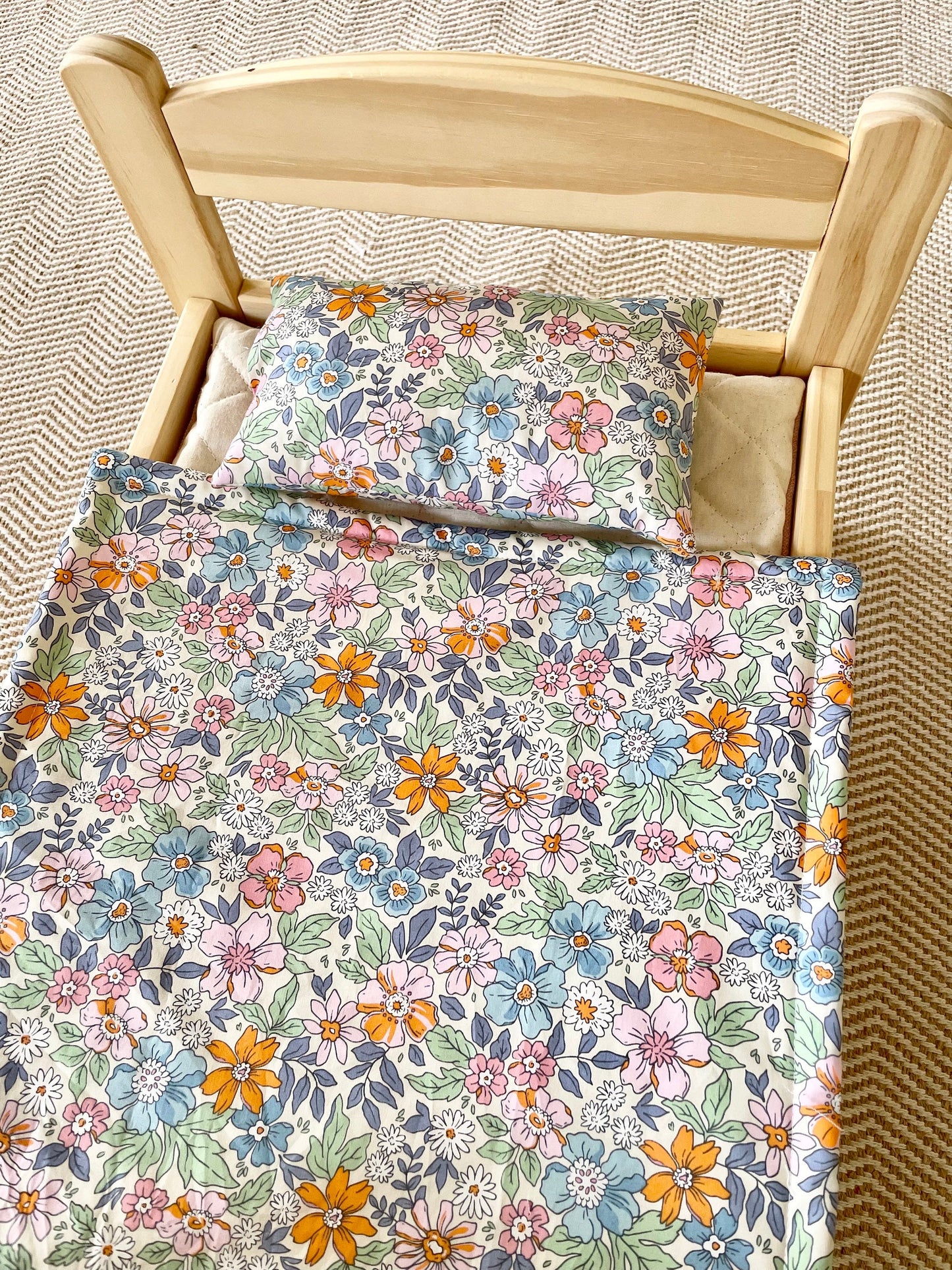 Flower Doll Bedding | Gift for niece | Crib sheet and pillow toy set | Doll Bed Cover Linen | Doll Cot Blanket | Crib Bedding | Pram Pillows