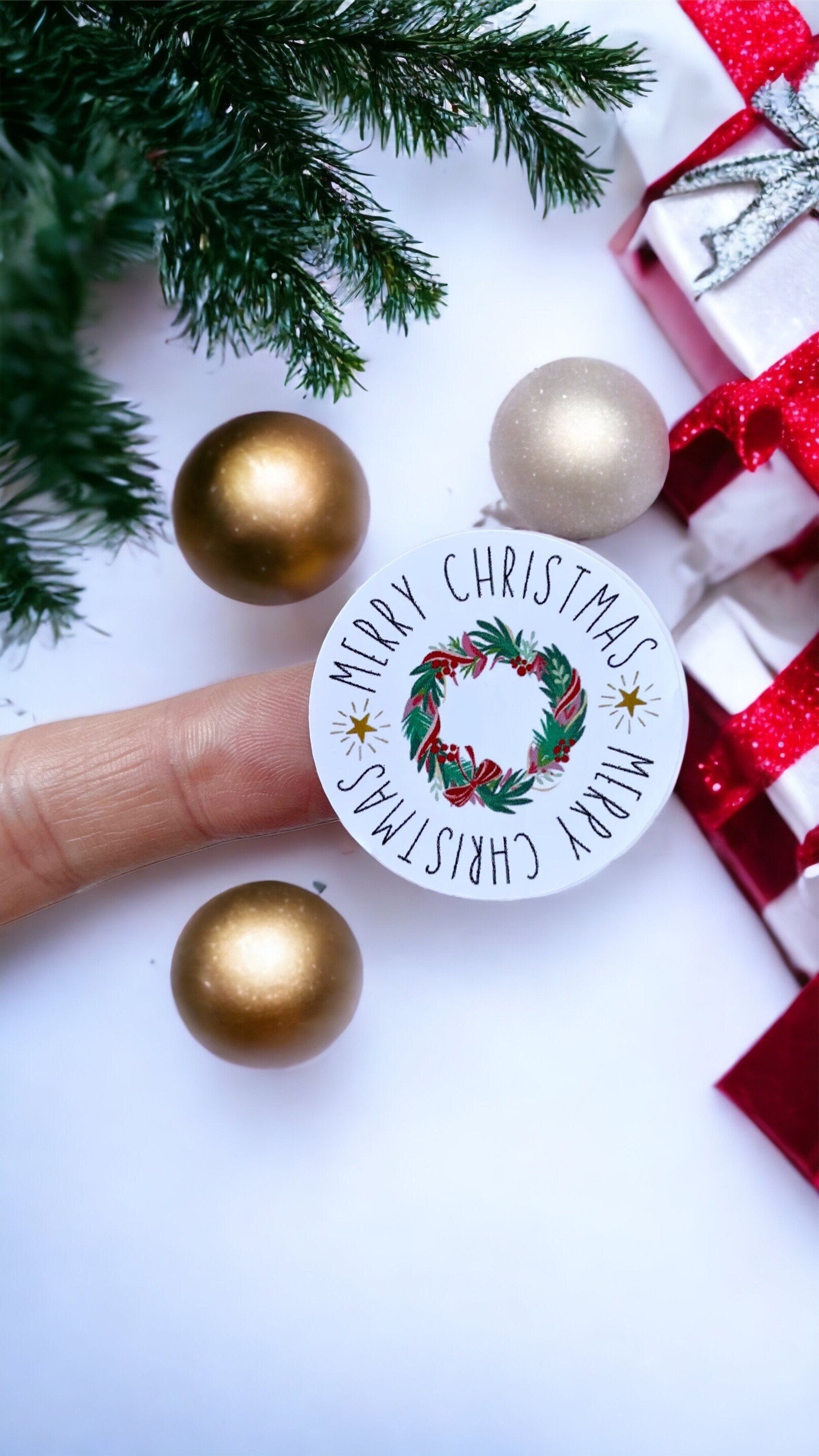 Merry Christmas Wreath Sticker | 38mm Gift Labels | Christmas Stickers | Envelope Seals | Small Business