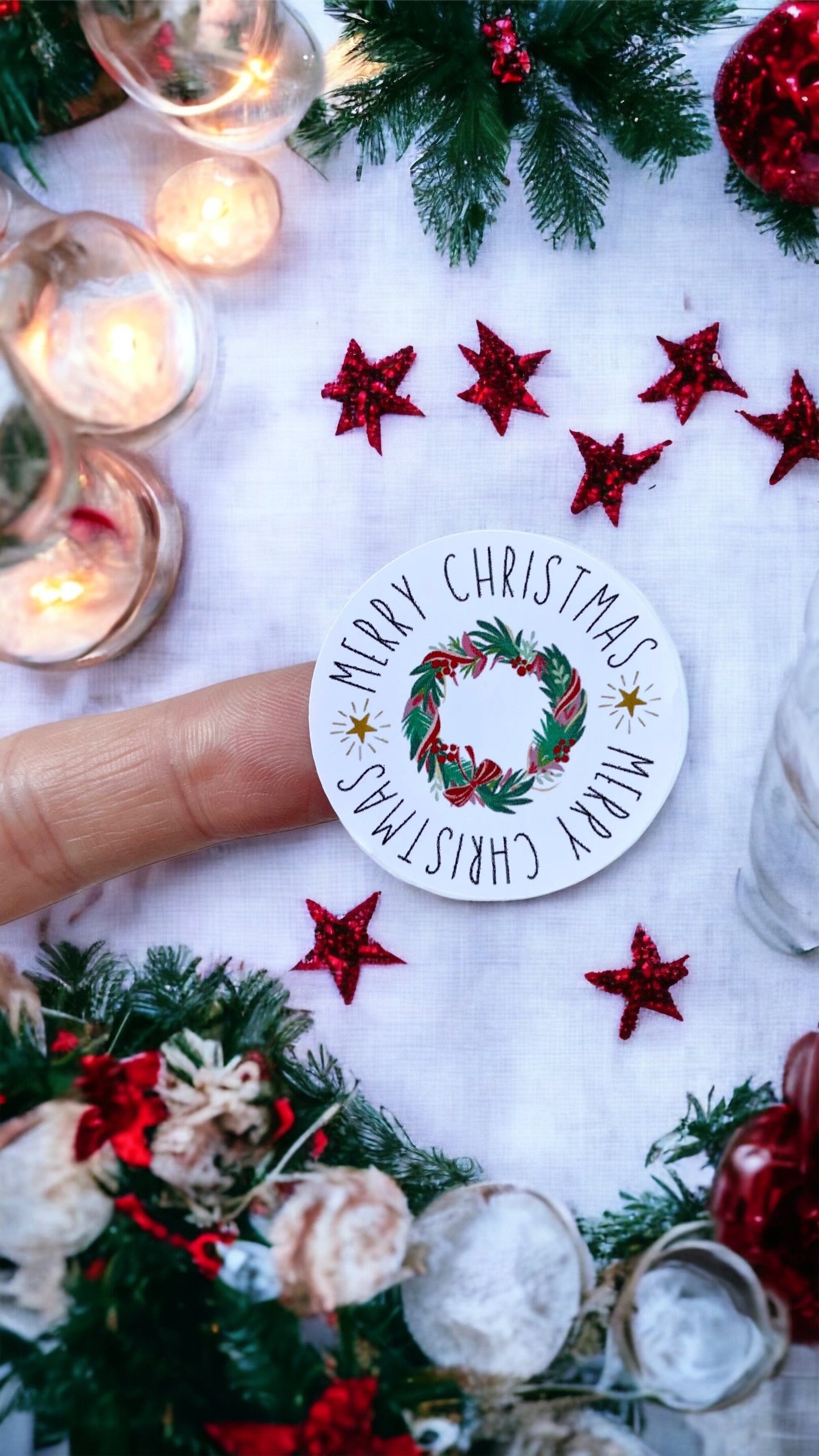 Merry Christmas Wreath Sticker | 38mm Gift Labels | Christmas Stickers | Envelope Seals | Small Business