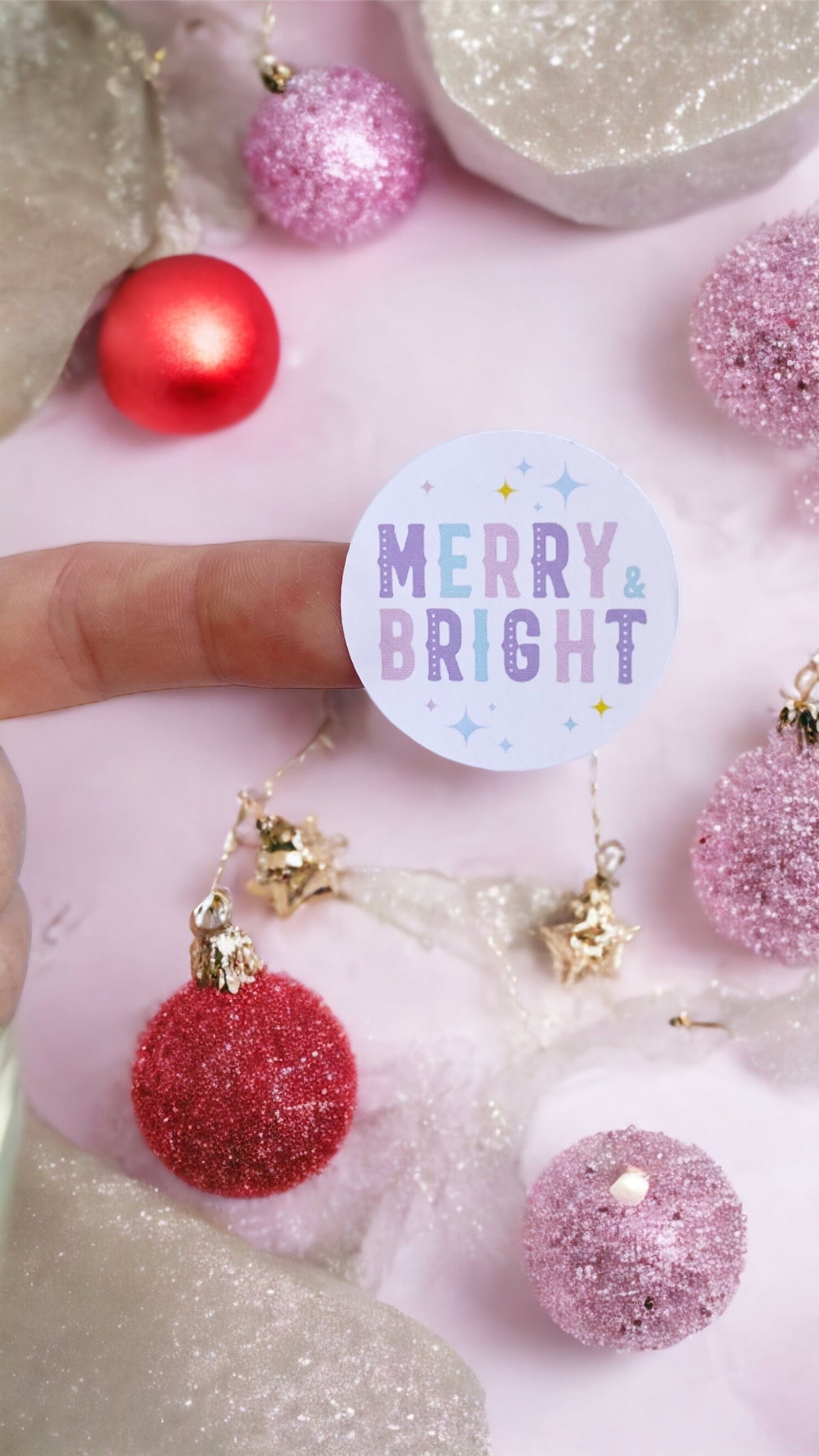 Merry & Bright Christmas Sticker | 38mm Gift Labels | Christmas Stickers | Present Sticker | Small Business